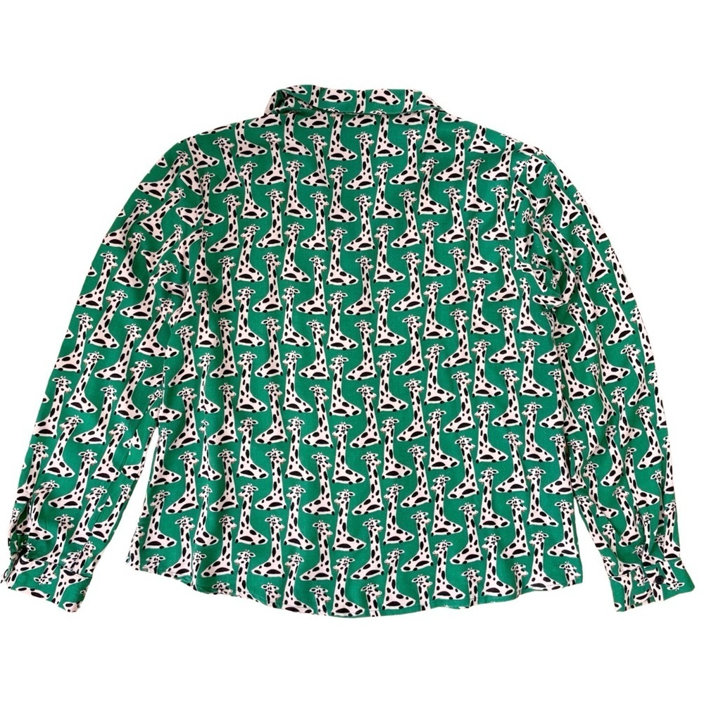 Green Giraffe Print Lapel Collar Shirt, Compania Fantastica, Size Medium - Picture 2 of 9